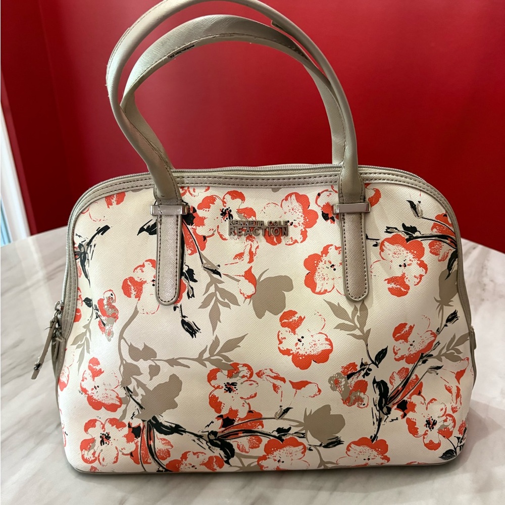 Reaction Kenneth Cole Cream and Orange Floral Bag Purse